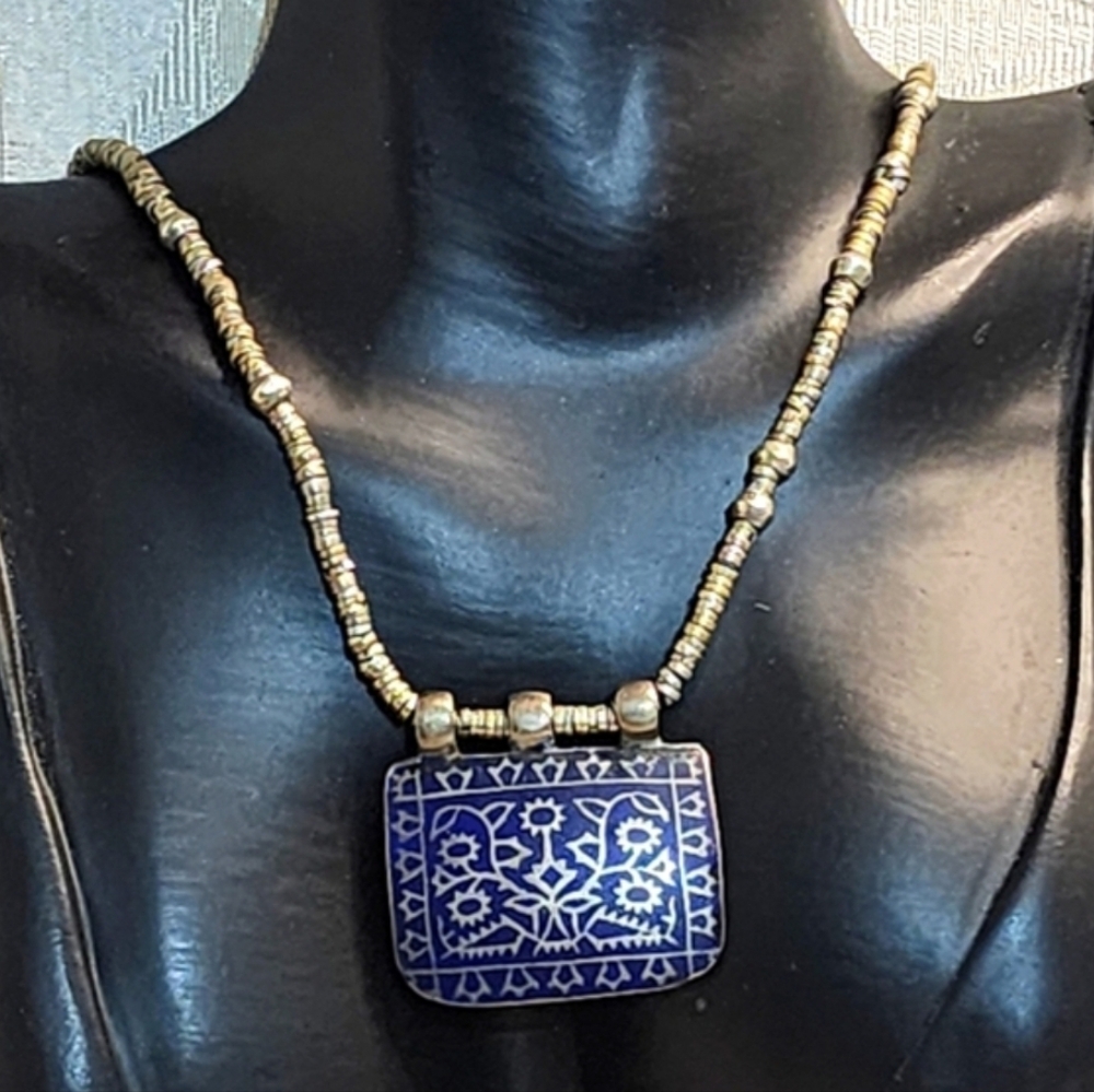 DNMD Limited ANTIQUE Silver Beaded Necklace With Lapis Accents & Enamel Necklace - Picture 16 of 16